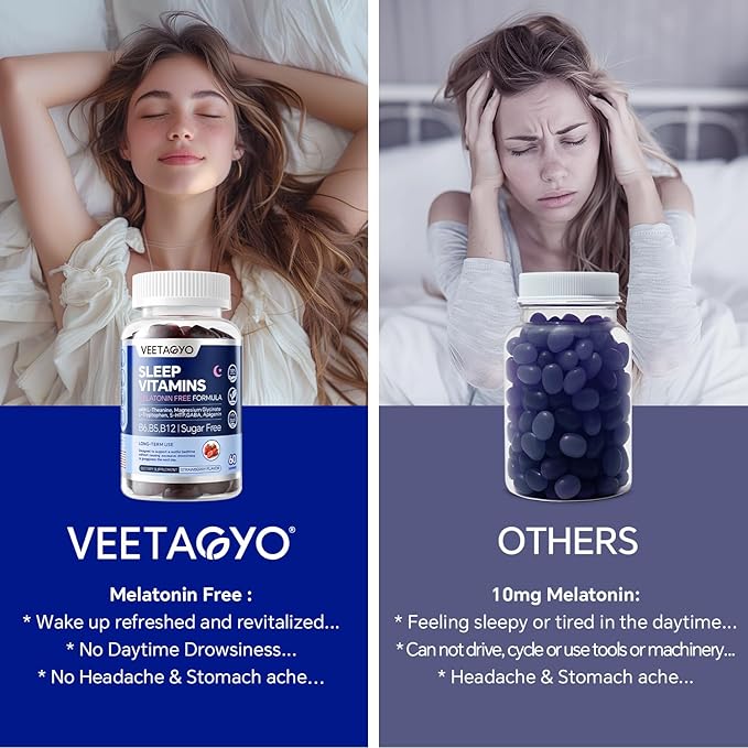 VEETAGYO Melatonin Free 5-HTP GABA Supplement Gummies for Adults & Kids 12+ with L-Theanine, Magnesium Glycinate, L-Tryptophan, Apigenin - Sugar Free, Strawberry Flavor, Vegan, 120 Count