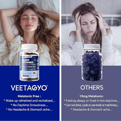 VEETAGYO Melatonin Free 5-HTP GABA Supplement Gummies for Adults & Kids 12+ with L-Theanine, Magnesium Glycinate, L-Tryptophan, Apigenin - Sugar Free, Strawberry Flavor, Vegan, 120 Count