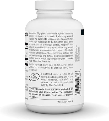 Source Naturals Magtein Magnesium L-Threonate, 667mg, Supports Focus, Mood, Healthy Memory, Cognitive Function - 180 Capsules