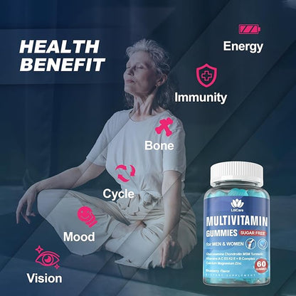 LILICARE Men's & Women's Sugar Free Methylated Multivitamin 50 Plus with Glucosamine Chondroitin MSM, Iron Free Gummies for Senior with Multi Vitamin D3 K2 & A C E, B Complex - 60 Count (Pack of 1)