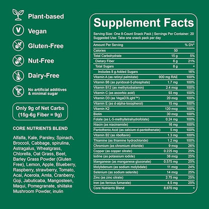 Greens Gummies, Daily Greens Gummies with Organic Chlorella and Spirulina, Digestive & Gut Health, Low Sugar, Formulated with 60+ Ingredients, Individual Packets,160 Gummy Bear
