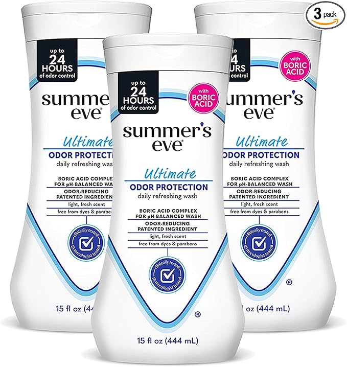 Summer's Eve Ultimate Odor Protection Daily Feminine Wash,pH-Balanced Formula Body Wash for Women with Boric Acid Helps Control Vaginal Odor,15 Fl Oz,(Pack of 3)