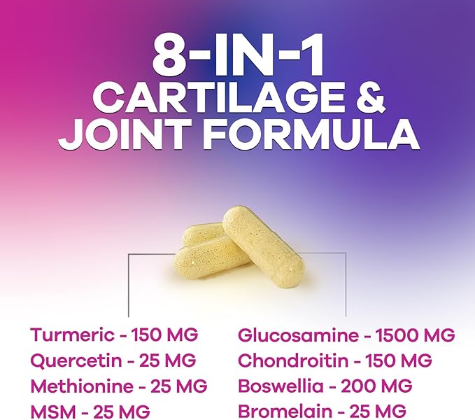 Glucosamine Chondroitin & MSM - 3x Strength Joint Support Supplement for Mobility & Comfort - Glucosamine Complex with Turmeric, Boswellia, Bromelain & Quercetin - Bottled in USA - 120 Capsules