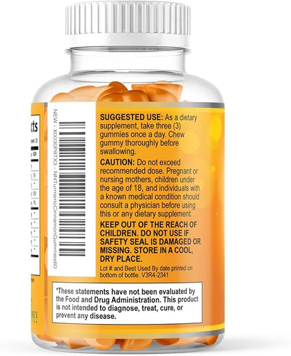 Turmeric Curcumin Supplement Gummies - 95% Curcuminoids with Turmeric Ginger, Black Pepper for Best Absorption, Nature's Vegan Joint Support, Non-GMO, Gluten Free, Tasty Cinnamon Flavor - 60 Gummies