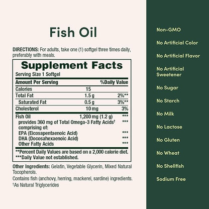 Nature's Bounty Fish Oil Omega 3 Supplements - Supports Heart Health, 1200 Mg Fish Oil, Omega-3, 200 Softgels (Pack of 1)