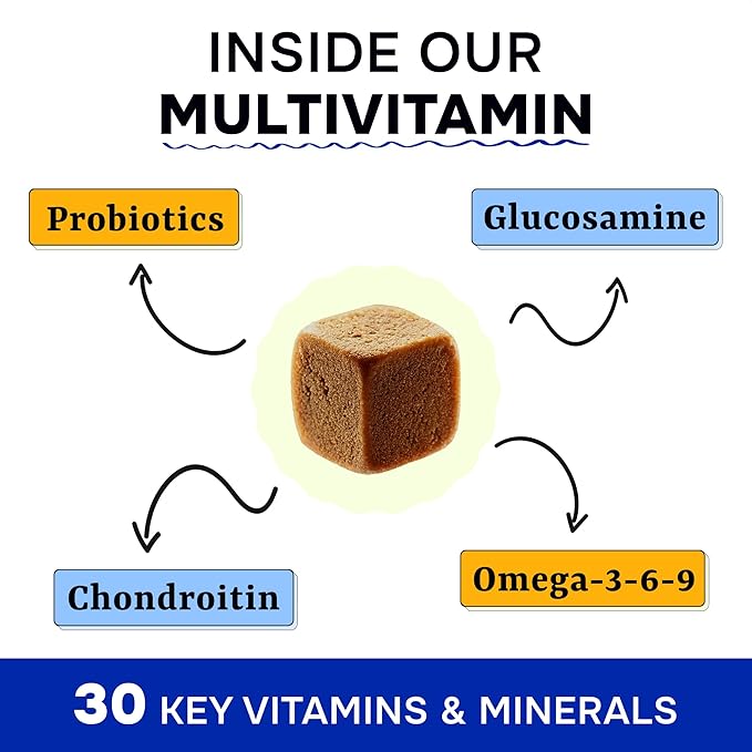 Dog Vitamins + Glucosamine - Chewable Multivitamins + Probiotics, Omega - Hip & Joint Support, Skin & Coat, Gut Health - Adult & Senior - Large & Small Breed - 120 Chews