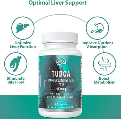 TUDCA 1100mg-Liver Support Supplement for Detox Cleanse, Water-Soluble Bile Salts with Strong Bitter Taste, 120 Vegan Capsules,Non-GMO,Gluten-Free
