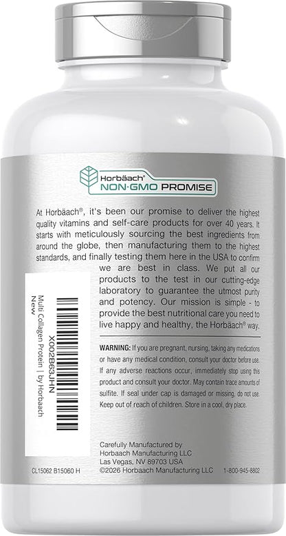 Horbäach Multi Collagen Protein 2000 mg | 180 Capsules | Hydrolyzed Collagen Type I, II, III, V, X | Keto & Paleo Friendly, Non-GMO, Gluten Free Supplement