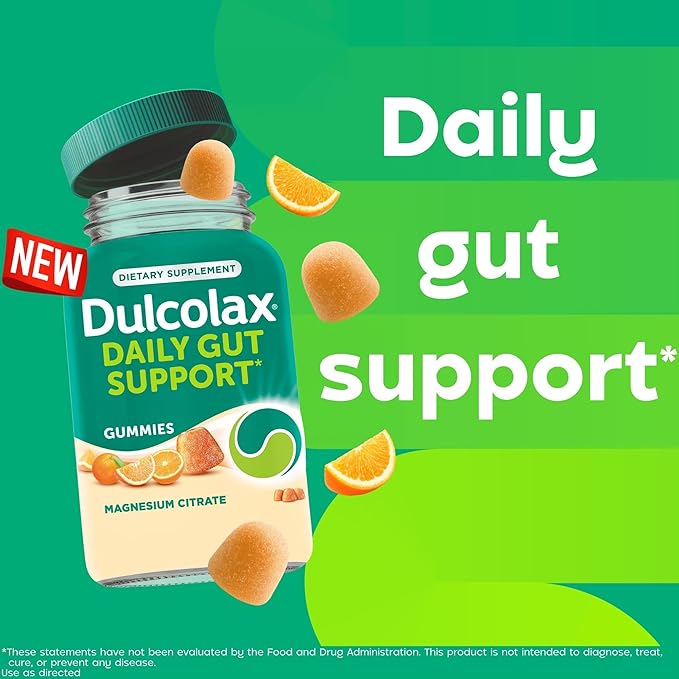 Dulcolax Daily Gut Support Gummies, Magnesium Formula, Stimulant-Free, Orange Flavor, 60 Count