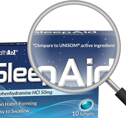 HealthA2Z® Sleep Aid | Diphenhydramine HCL 50mg | Softgels | Supports Deeper Restful Sleeping | 10 Counts (Pack of 3)