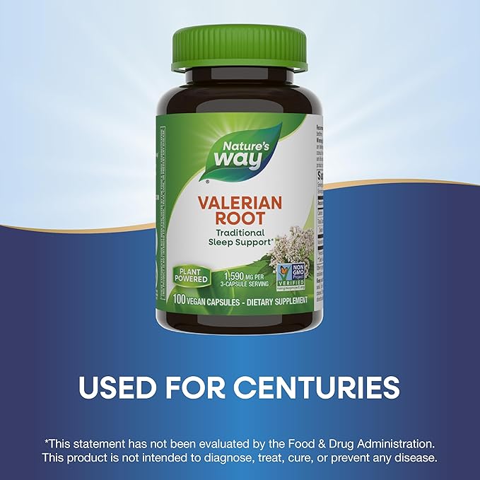 Nature's Way Valerian Root, Traditional Sleep Support*, Non-GMO Project Verified, Gluten Free, Vegan, 100 Capsules (Packaging May Vary) - 2 Pack