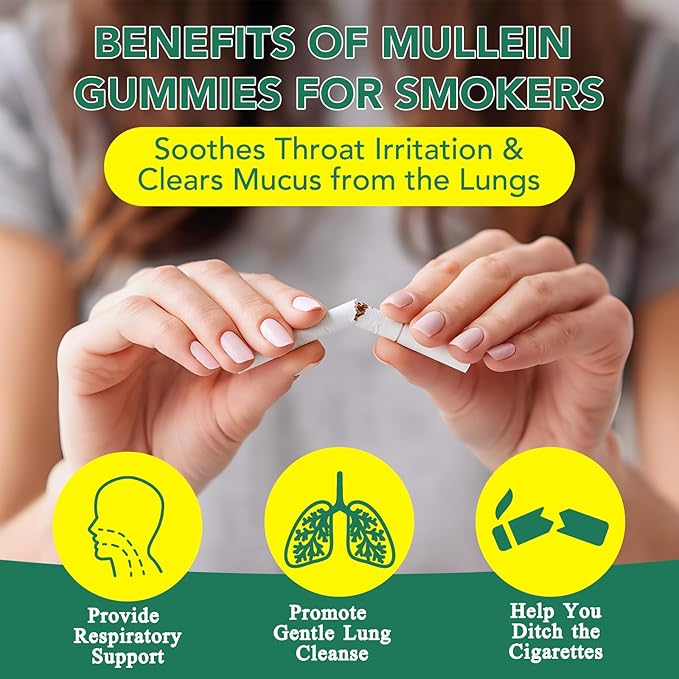 60 Count Mullein Gummies for Lung Cleanse, 2000mg Organic Mullein Leaf Extract for Lung Cleanse and Respiratory Support, Natural Mullein Herbal Supplement, Pear Flavor Gummies