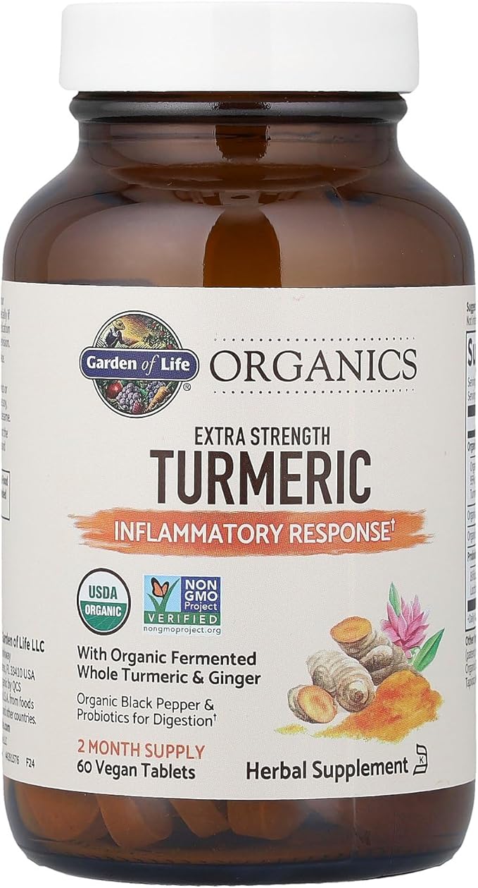 Garden of Life Organics Extra Strength Turmeric Inflammatory Response 60 Tablets-100mg Curcumin (95% Curcuminoids) Black Pepper, Probiotics, Organic Non-GMO Vegan Gluten Free Herbal Supplement