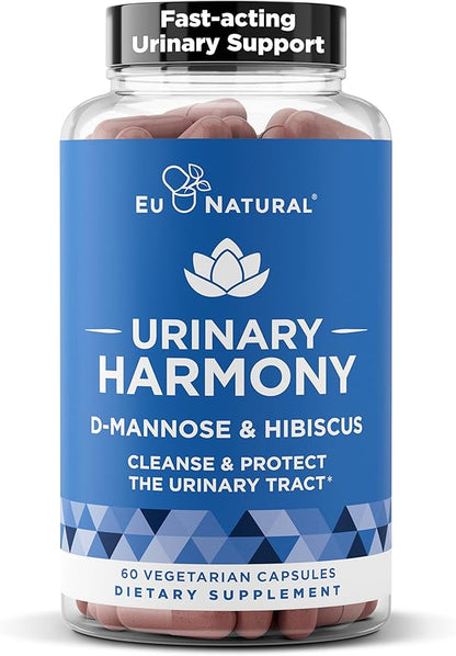 Eu Natural Urinary Harmony D-Mannose Supplement - Urinary Tract Health for Women - Fast-Acting Urinary Cleanse & Flush with Clinical-Strength D-Mannose & Hibiscus - 60 Capsules