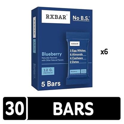 RXBAR Protein Bars, 12g Protein, Gluten Free Snacks, Blueberry (6 Boxes, 30 Bars)