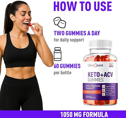 LIVORKA (5 Pack) Ultra Quick Keto ACV Gummies, UltraQuick KetoACVGummies 1050MG, UltraQuickKeto Plus ACV Gummys Support, UltraQuickKeto, UltraQuickKetoPlus Gummy, 300 Gummies for 5 Months