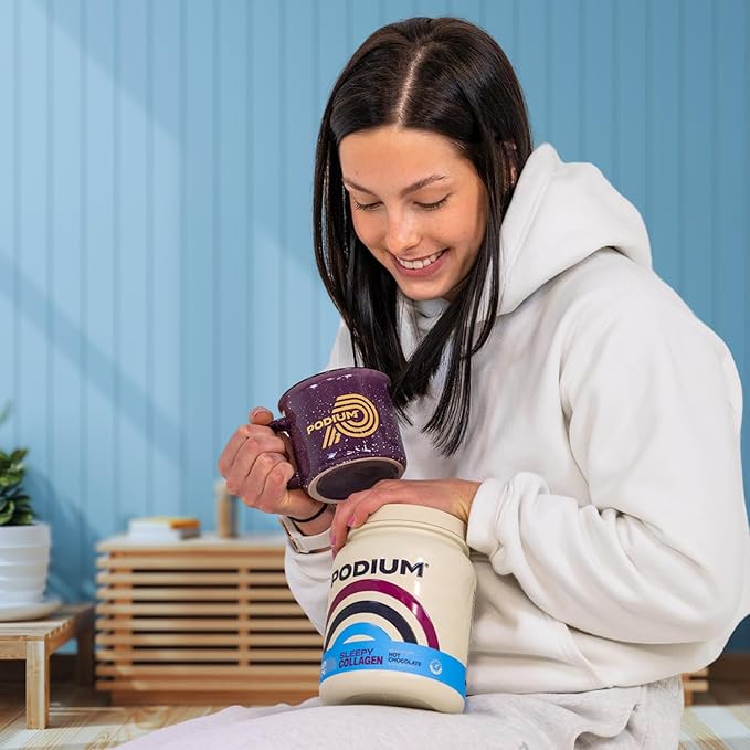 Podium Nutrition, Sleepy Collagen with Melatonin, Hot Chocolate, 25 Servings, Collagen Protein, Gluten Free, Soy Free