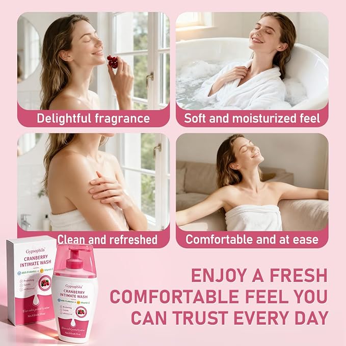 Cranberry Feminine Wash For Intimate Area Hygiene,pH Balance and Vitamin E for Vaginal wash,Non-Irritating,6.76 Fl Oz