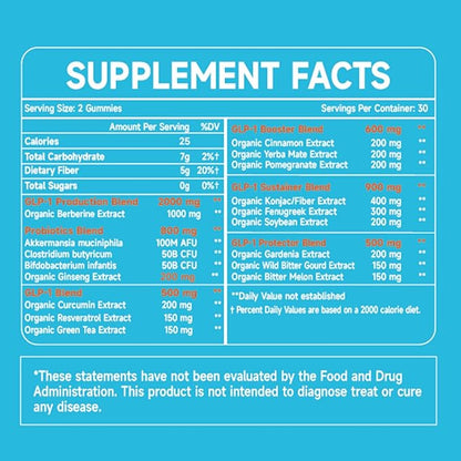 GLP-1 Probiotic Gummies, GLP-1 Supplement with Akkermansia Probiotic, Berberine, No Sugar Added for Gut & Digestion Health,Strawberry Flavor-60 Gummies