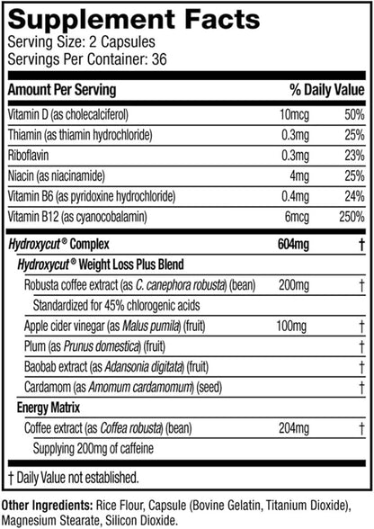Hydroxycut Original - 72 Rapid-Release Capsules - 200 mg Caffeine - Boost Metabolism, Burn Calories, Increase Energy - for Women & Men