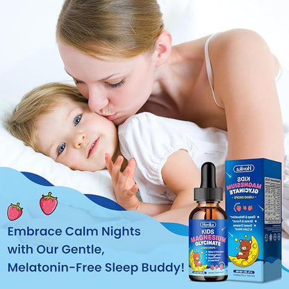 2 Pack Kids Magnesium Liquid Drops - Liquid Magnesium Glycinate Supplement with L-Theanine Omega-3, Vitamin B6, D3, Zinc - Support Sleep, Relaxation, Calm & Focus - Strawberry Flavor