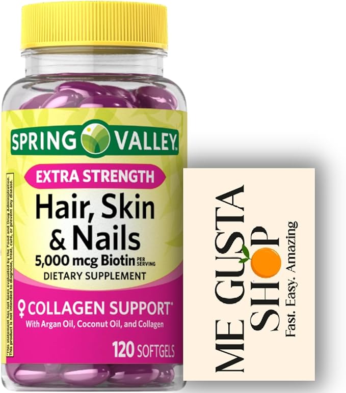 Extra Strength Hair, Skin & Nails Dietary Spring Valley Supplement, Biotin, Collagen, Gelatin 120 ct I + me Gusta Sticker