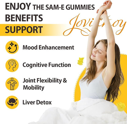 Jovianoy SAM-e Gummies with L-Tyrosine, Vitamin B Complex & NAC, CoQ10, High-Potency SAM-e Supplement - Pineapple Flavor, for Mood, Joint, Cognitive & Liver Detox, Vegan Friendly, 180 Gummies