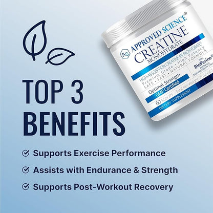 Approved Science Creatine Monohydrate Powder – with BioPerine – Supports Strength, Lean Muscle & Recovery – 5 g Per Serving – Unflavored Creatine Powder – Non-GMO, Vegan – 120 Servings (Pack of 2)