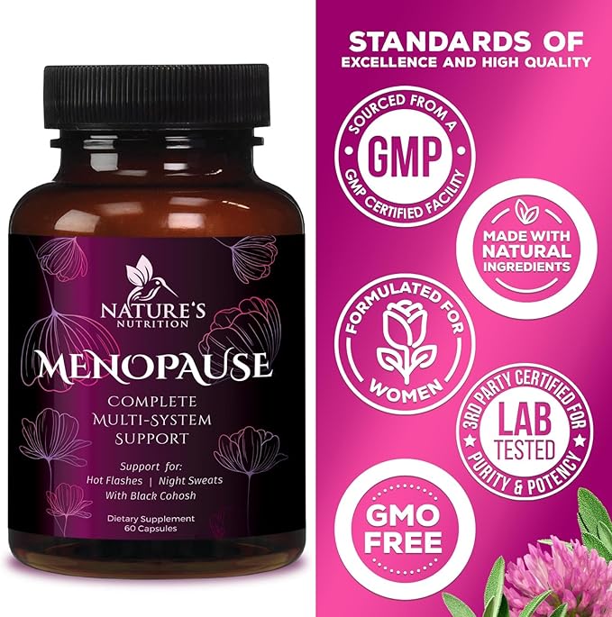 Menopause Supplements for Women - Complete Menopause Relief with Dong Quai & Black Cohosh - For Natural, Mild Hot Flash & Night Sweats - Hormone, Energy & Balance Support, Bottled in USA - 60 Capsules