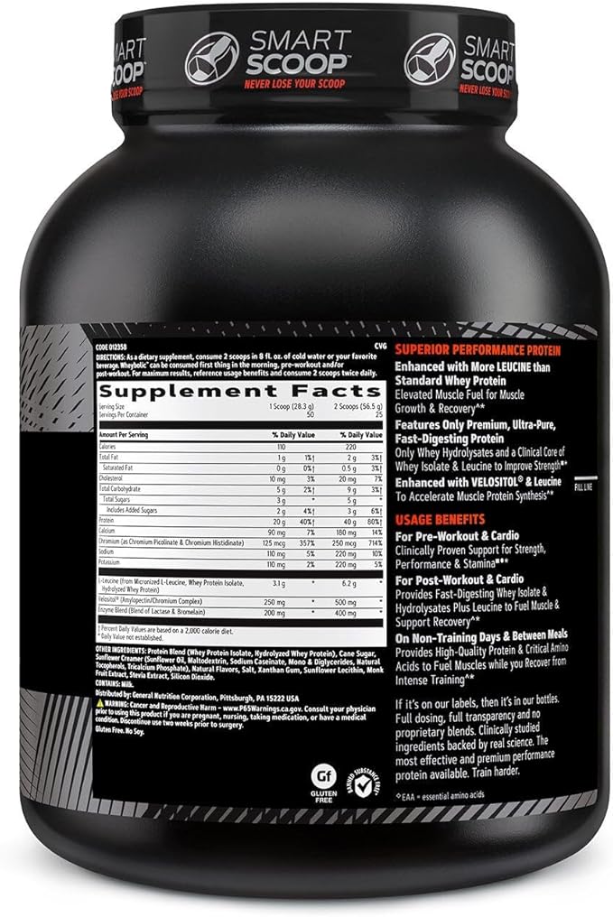 GNC AMP Wheybolic Clinically Proven Protein Powder, 40g Whey Protein, BCAA, Leucine, Increases Muscle Strength, Muscle Building, 3rd Party Tested, Gluten Free, Natural Vanilla, 25 Servings