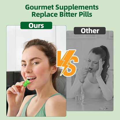 Multivitamin Super Greens Gummies - Daily Vegan Gummy Vitamins for Women, Apple Flavor | Organic Blend with Vitamin C, Turmeric, Zinc, Immune Support, Energy Booster, Metabolism | 60 Count