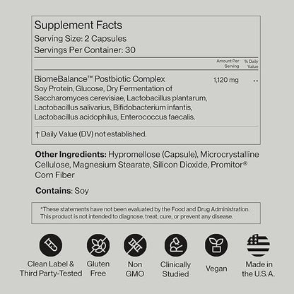 Postbiotics Gut Health Supplement – Bloating Relief, Gut, Brain & Digestive Health - Microbiome & Immune Support with BiomeBalance™ - 1000x More Active Ingredients Than Pre & Probiotics – 60 Capsules