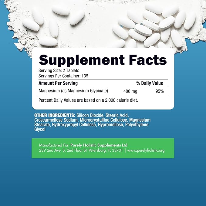 Magnesium Glycinate 400mg | 4+ Month Supply | Sleep, Relaxation & Muscle Support | High Absorption Chelated Magnesium Supplement for Women & Men | Gentle on Digestion | Vegan | 270 Tablets