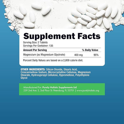 Magnesium Glycinate 400mg | 4+ Month Supply | Sleep, Relaxation & Muscle Support | High Absorption Chelated Magnesium Supplement for Women & Men | Gentle on Digestion | Vegan | 270 Tablets