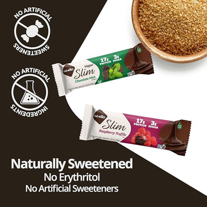 Nugo Slim Dark Chocolate Crunchy Peanut Butter, 16g Vegan Protein, 3g Sugar, 7g Fiber, Low Net Carb, Keto Friendly, Gluten Free, 24 Count