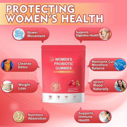 Vaginal Women Probiotic, Feminine Balance pH Gummies for Healthy Odor, Yeast Balance & Flora + Vitamin C for Immune Support -Cranberry Probiotics