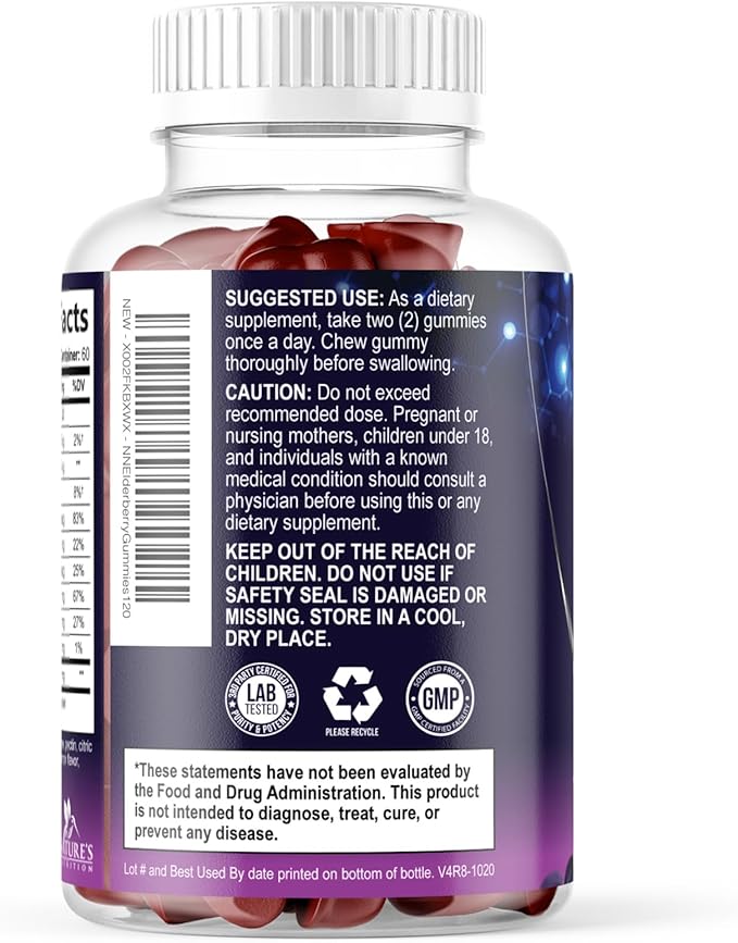 Elderberry Gummies - Black Elderberry Extract Immune Support Gummy with Vitamin C, D3 and Zinc - Sambucus Immune Health Support Supplement for Kids & Adults, Black Elder Berry Vitamins - 120 Gummies