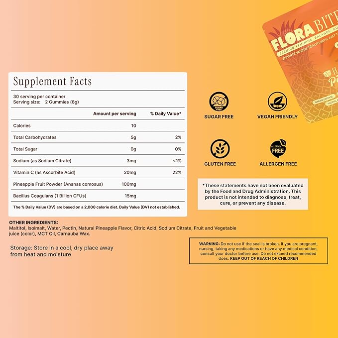 Premium Feminine Balance Gummies – pH Balance & Yeast Infection Support – Women’s Health & Wellness - Vegan & Gluten-Free – Hawaiian Pineapple Flavor – 60 Gummies (30 Servings)