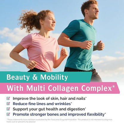 Innate Vitality Multi Collagen Peptides, Type I, II, III, Vitamin C, Biotin, Hyaluronic Acid & Turmeric, 2025mg Hydrolyzed Collagen for Women & Men, Skin, Hair & Nail Support, 60 Capsules