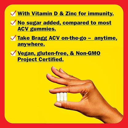 Bragg Organic Apple Cider Vinegar Capsules with Vitamin D and Zinc - 90 Count - Supports Immune System