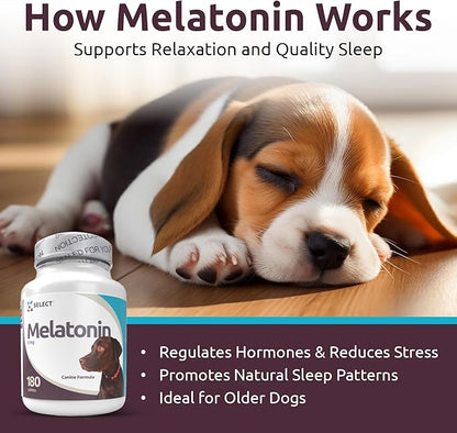 K9 Select Melatonin for Dogs - Calming Aid Tasty Dog Supplement - Helps Overall Health with Quiet Moments and Composure - Reduce Stress Calming Treats for Large Dogs - 5 mg, 180 Tablets
