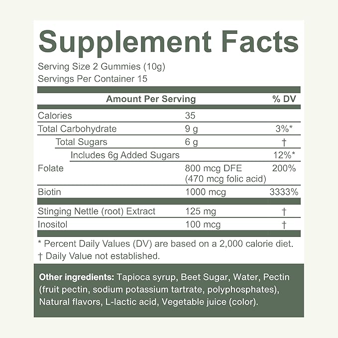 PROXY Hair Growth Gummies | Biotin, Folate, Inositol & Nettle | Hair, Skin & Nails Vitamins for Stronger, Thicker Hair | Vegan Hair Growth Supplement for Men & Women | Green Apple, 30 Count