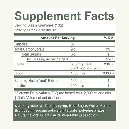 PROXY Hair Growth Gummies | Biotin, Folate, Inositol & Nettle | Hair, Skin & Nails Vitamins for Stronger, Thicker Hair | Vegan Hair Growth Supplement for Men & Women | Green Apple, 30 Count