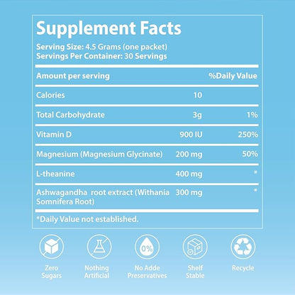 UltraCalm Super Cortisol Drink with Magnesium Glycinate, Ashwagandha, L-Theanine, Vitamin D3, Magnesium Powder for Sleep & Stress Relief, Raspberry Lemonade (30 Servings)