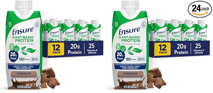 Ensure Plant-Based Protein Shake With 20g Protein, 5g Fiber, Ready to Drink, Chocolate, 11 Fl Oz, 24 Pack