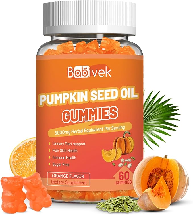 Sugar Free Pumpkin Seed Oil Gummies - 5000mg Per Serving with Saw Palmetto, Organic Pumpkin Seed Oil Supplement for Hair Growth & Skin Health, High Extract for Women and Men, 60 Count
