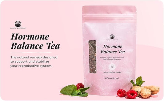 Remedy & Restore Herbal Tea for Hormone Balance - Natural Menstrual Cycle Support, Spearmint Flavor, Loose Leaves, 1 Count