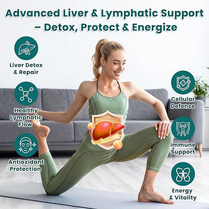 Liposomal Lymphatic Drainage Drops, Liver Cleanse Detox & Repair Liquid Supplement with Milk Thistle, Dandelion, Burdock Root & Echinacea - Lymph & Liver Detox, Antioxidant, Strawberry Flavor 2 Fl Oz