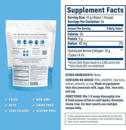 NativePath Collagen Peptides Protein - Hydrolyzed Type 1 & 3 Collagen Powder for Skin, Hair, Nails - 19.8 oz (56 Servings)