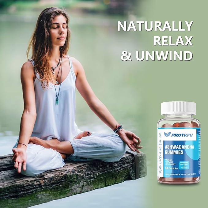 ProTKFU 2 Pack Ashwagandha Gummies & Vitamin D3 Gummies Organic Aswangdha Supplement for Improve Sleep, Stress Relief & Mood Calm (Non-GMO, Gluten-Free & Sugar Free)